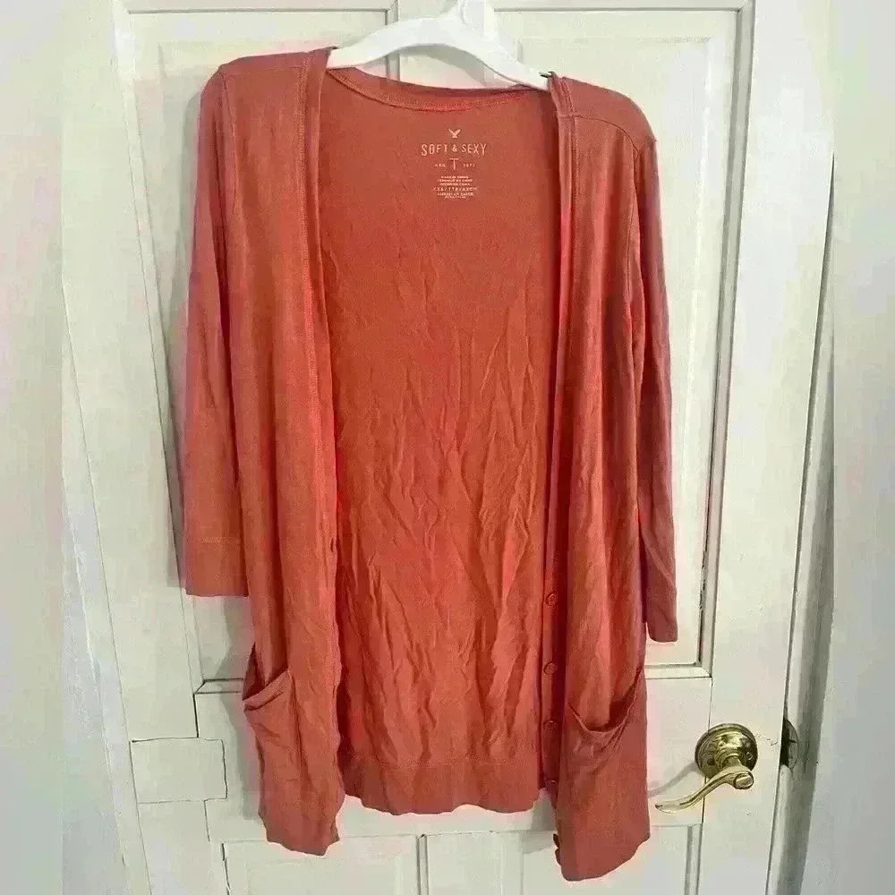 American Eagle Soft & Sexy T Cardigan | Coral Button Up Cardi AE | Size XXS